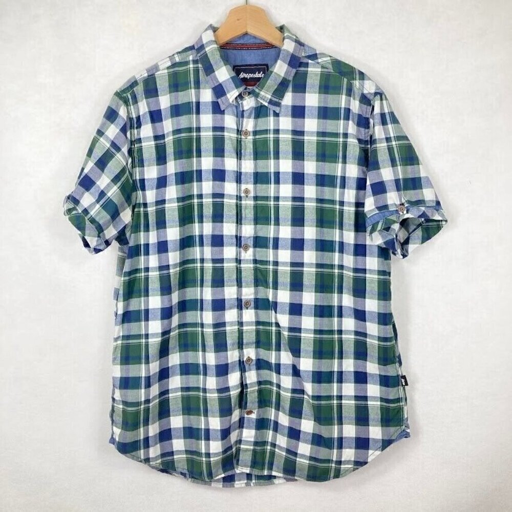 Aeropostale Mens Shirt Short Sleeve Button Up Plaid Size L